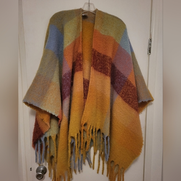 Time and Tru Other - Colorful Plaid Fringe Shawl